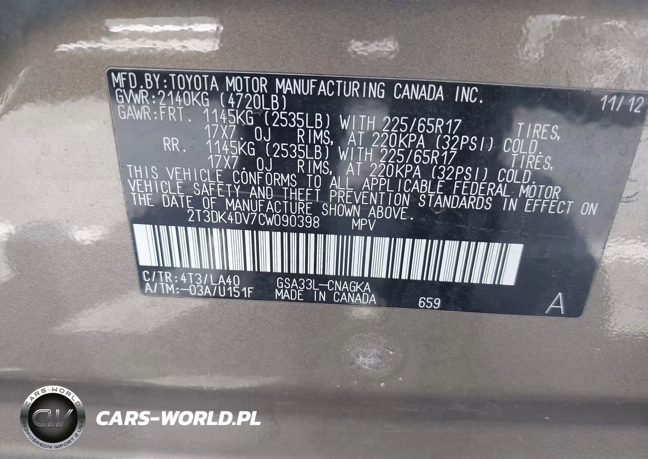 2012 Toyota Rav4 Limited V6 VIN:2T3DK4DV7CW090398 - 9