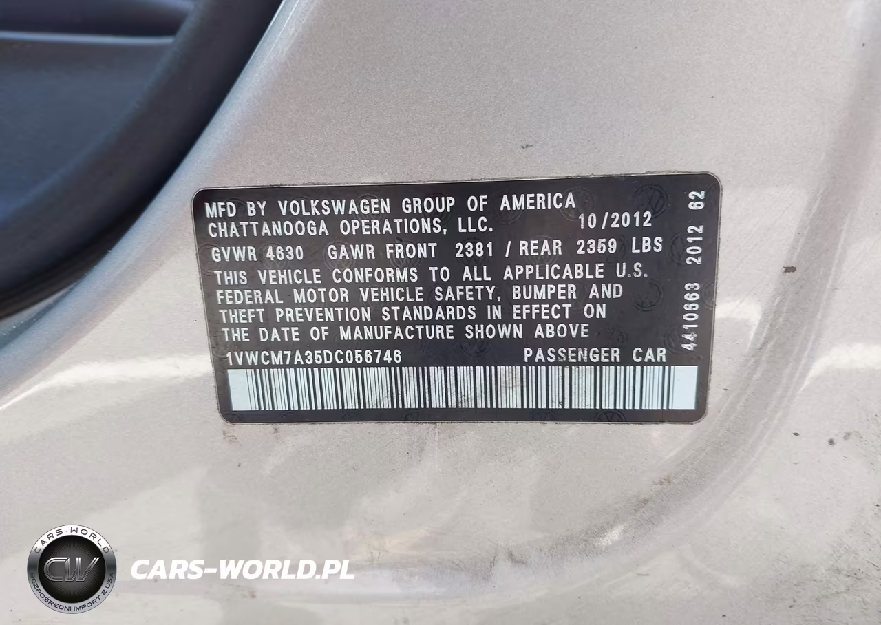 2013 Volkswagen Passat 3.6L V6 Sel Premium VIN:1VWCM7A35DC056746 - 9