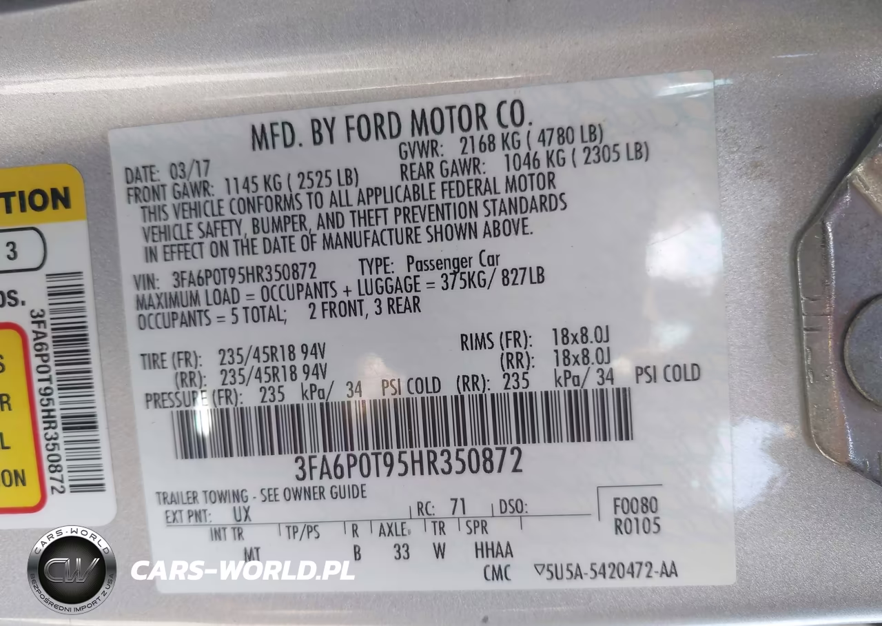2017 Ford Fusion Se VIN:3FA6P0T95HR350872 - 9