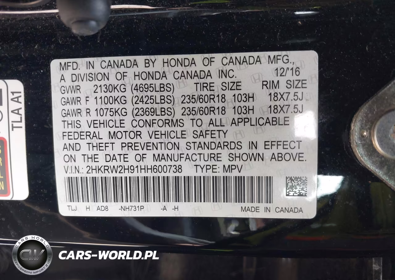 2017 Honda Cr-V Touring VIN:2HKRW2H91HH600738 - 9