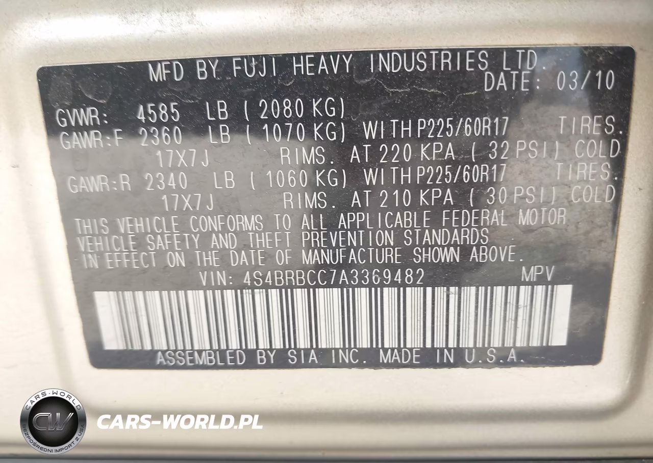 2010 Subaru Outback 2.5I Premium VIN:4S4BRBCC7A3369482 - 9