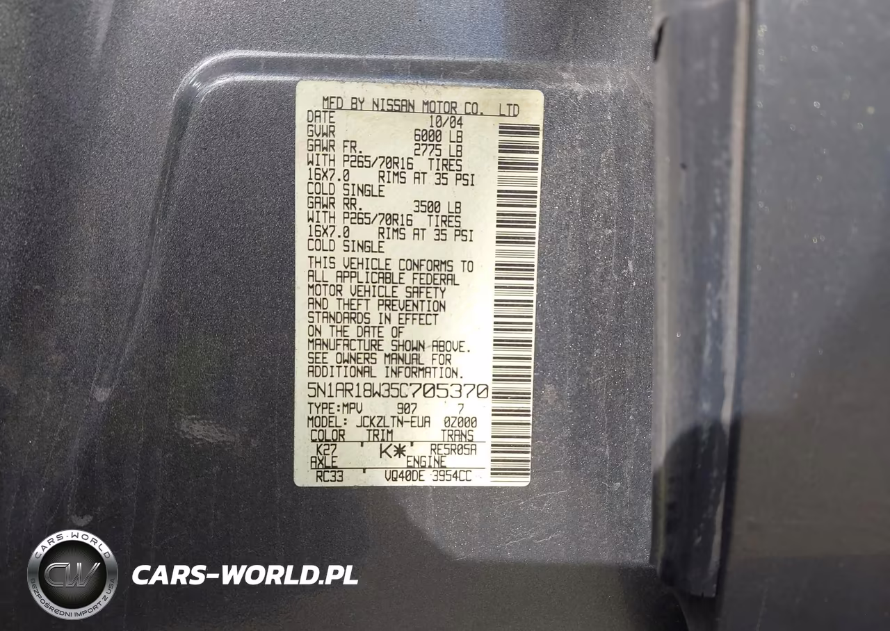 2005 Nissan Pathfinder Se VIN:5N1AR18W35C705370 - 9