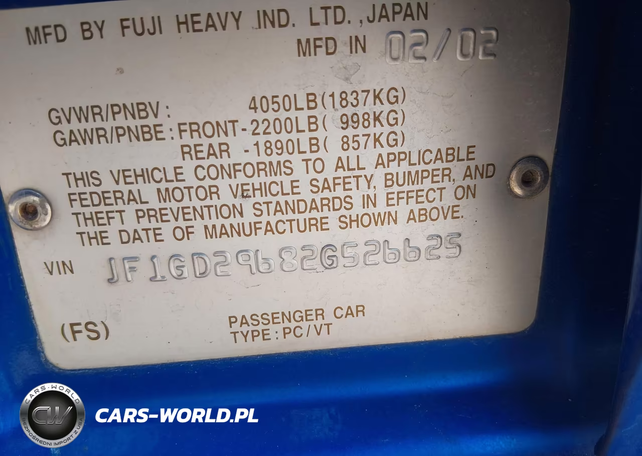 2002 Subaru Impreza Wrx VIN:JF1GD29682G526625 - 9