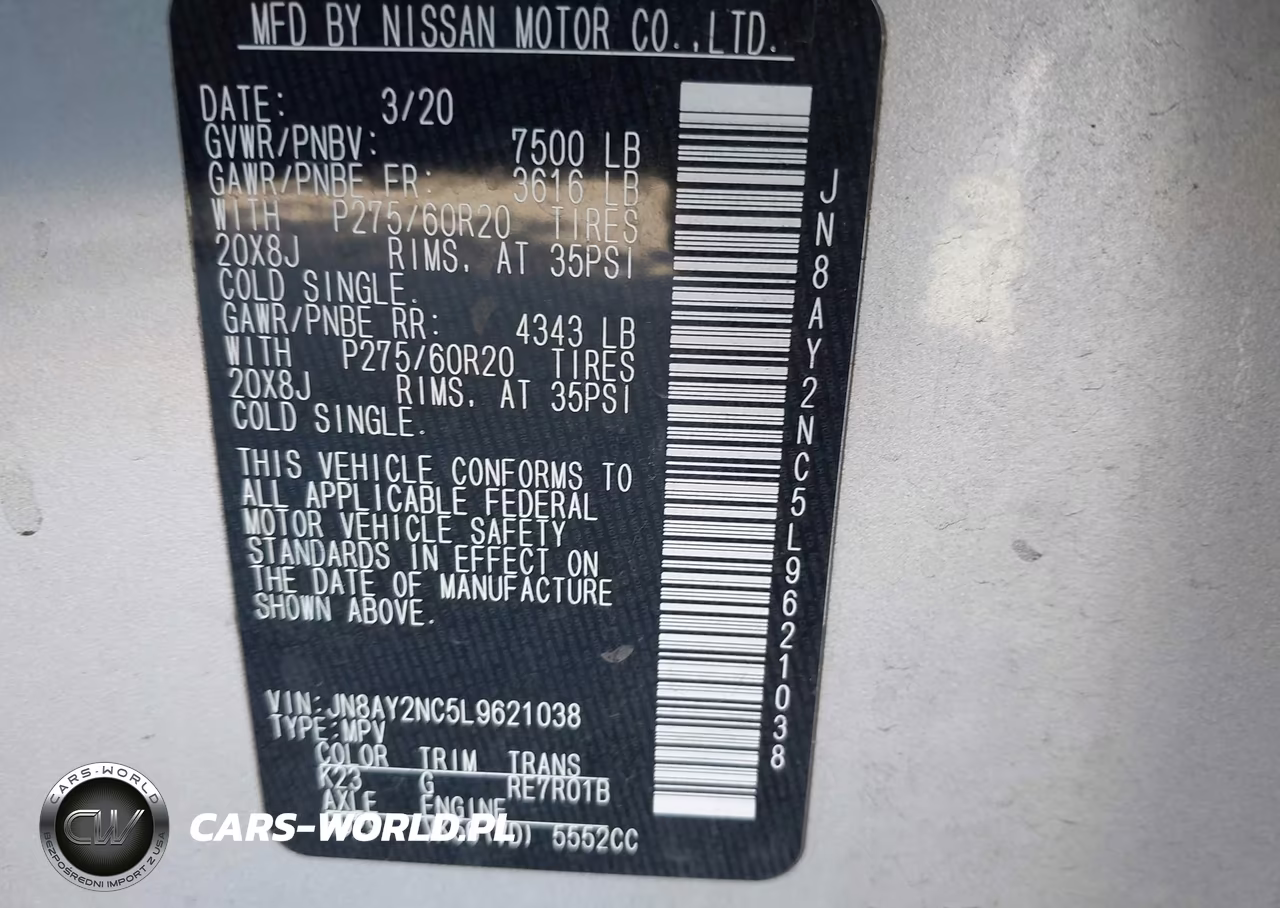2020 Nissan Armada Sl 4Wd VIN:JN8AY2NC5L9621038 - 9