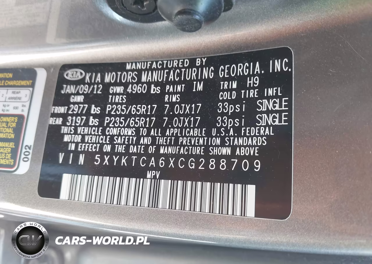 2012 Kia Sorento Lx VIN:5XYKTCA6XCG288709 - 9