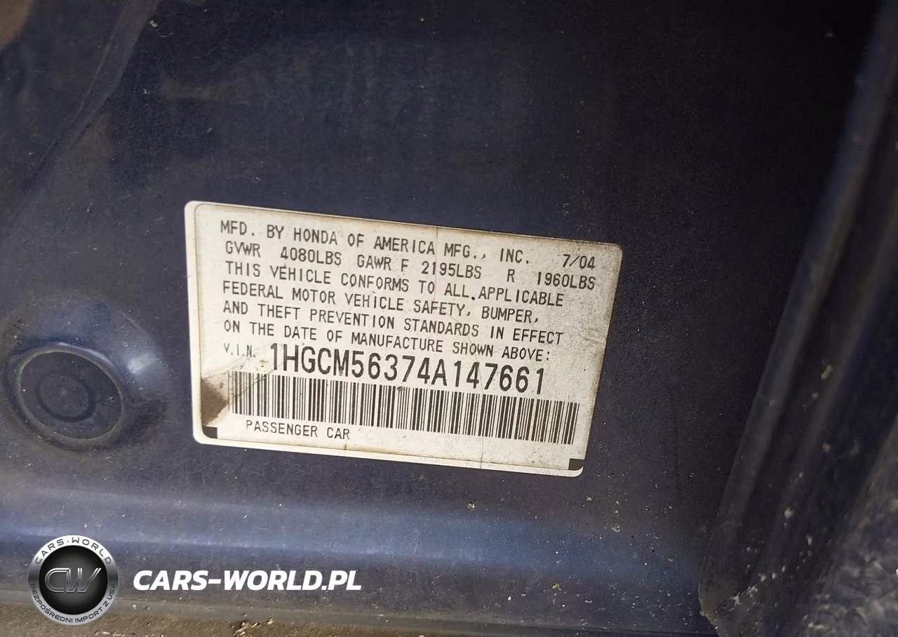 2004 Honda Accord 2.4 Lx VIN:1HGCM56374A147661 - 9
