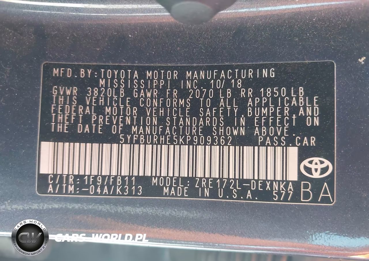 2019 Toyota Corolla Le VIN:5YFBURHE5KP909362 - 9