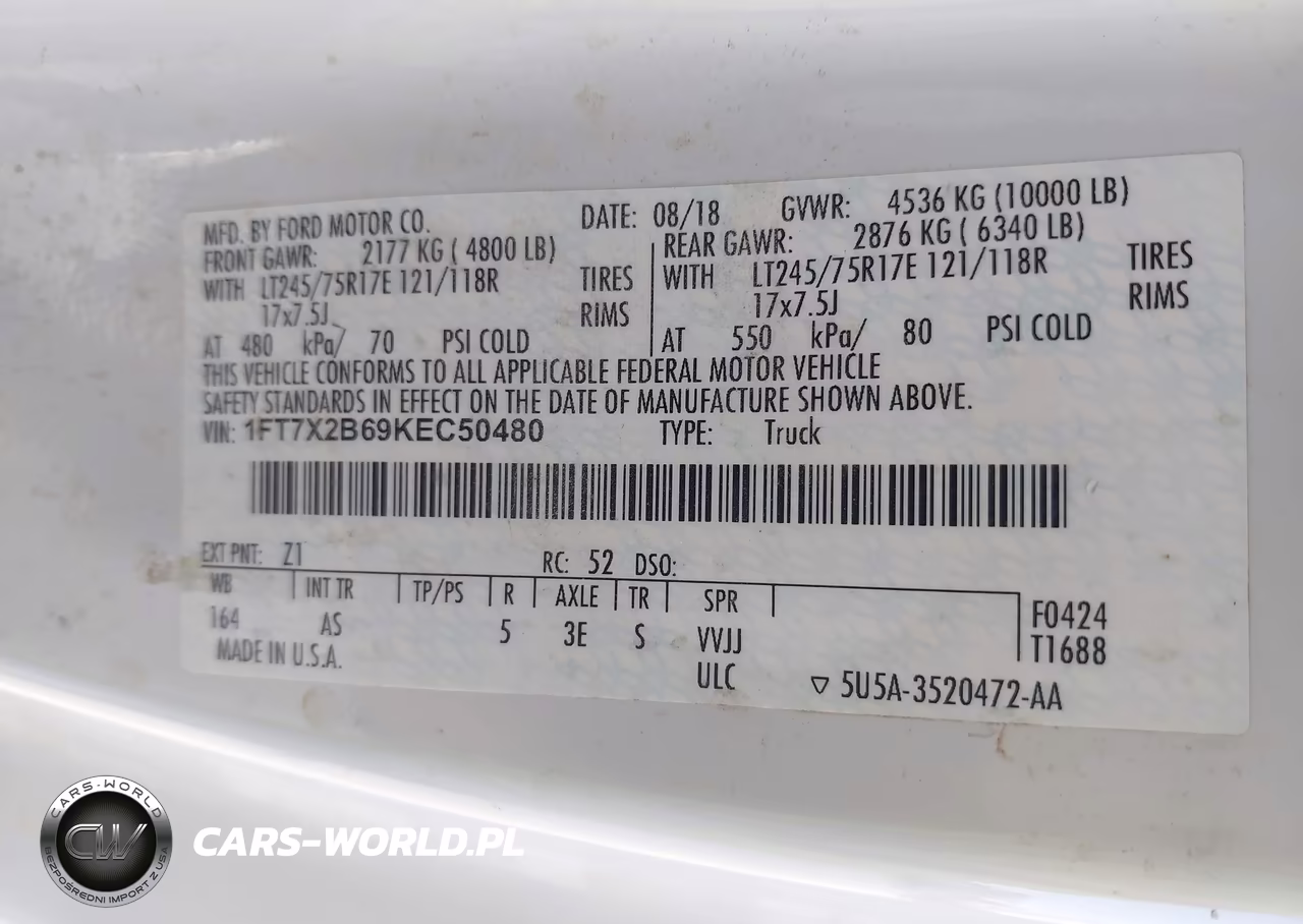 2019 Ford F-250 Xl VIN:1FT7X2B69KEC50480 - 7