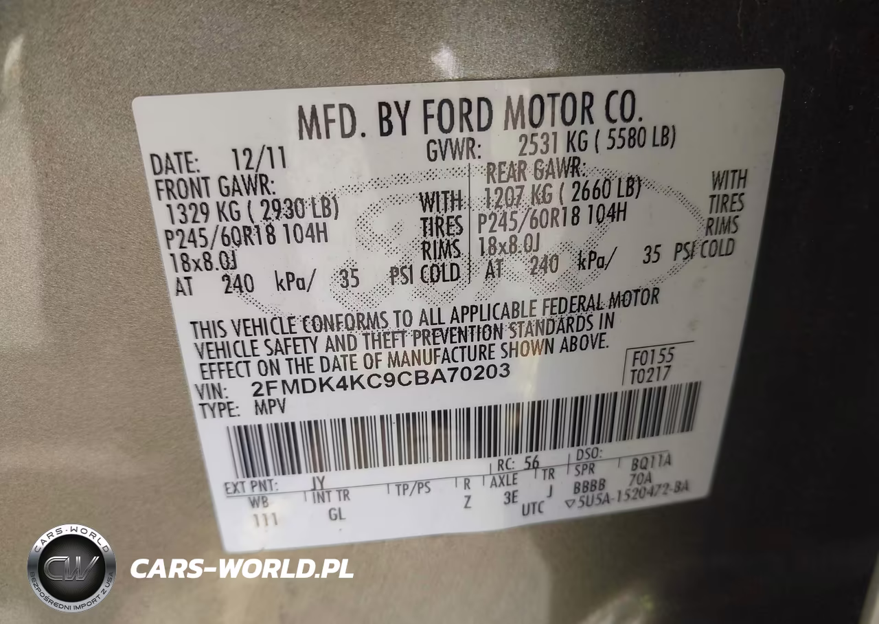 2012 Ford Edge Limited VIN:2FMDK4KC9CBA70203 - 9