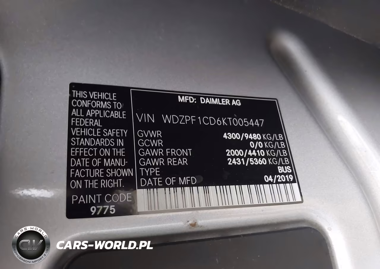 2019 Mercedes-Benz Sprinter 2500 High Roof V6 VIN:WDZPF1CD6KT005447 - 9