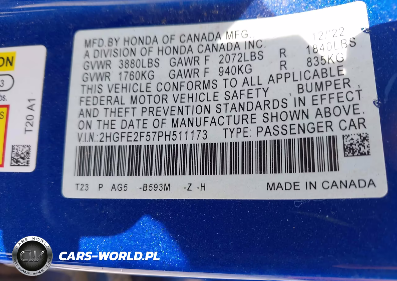 2023 Honda Civic Sport VIN:2HGFE2F57PH511173 - 9