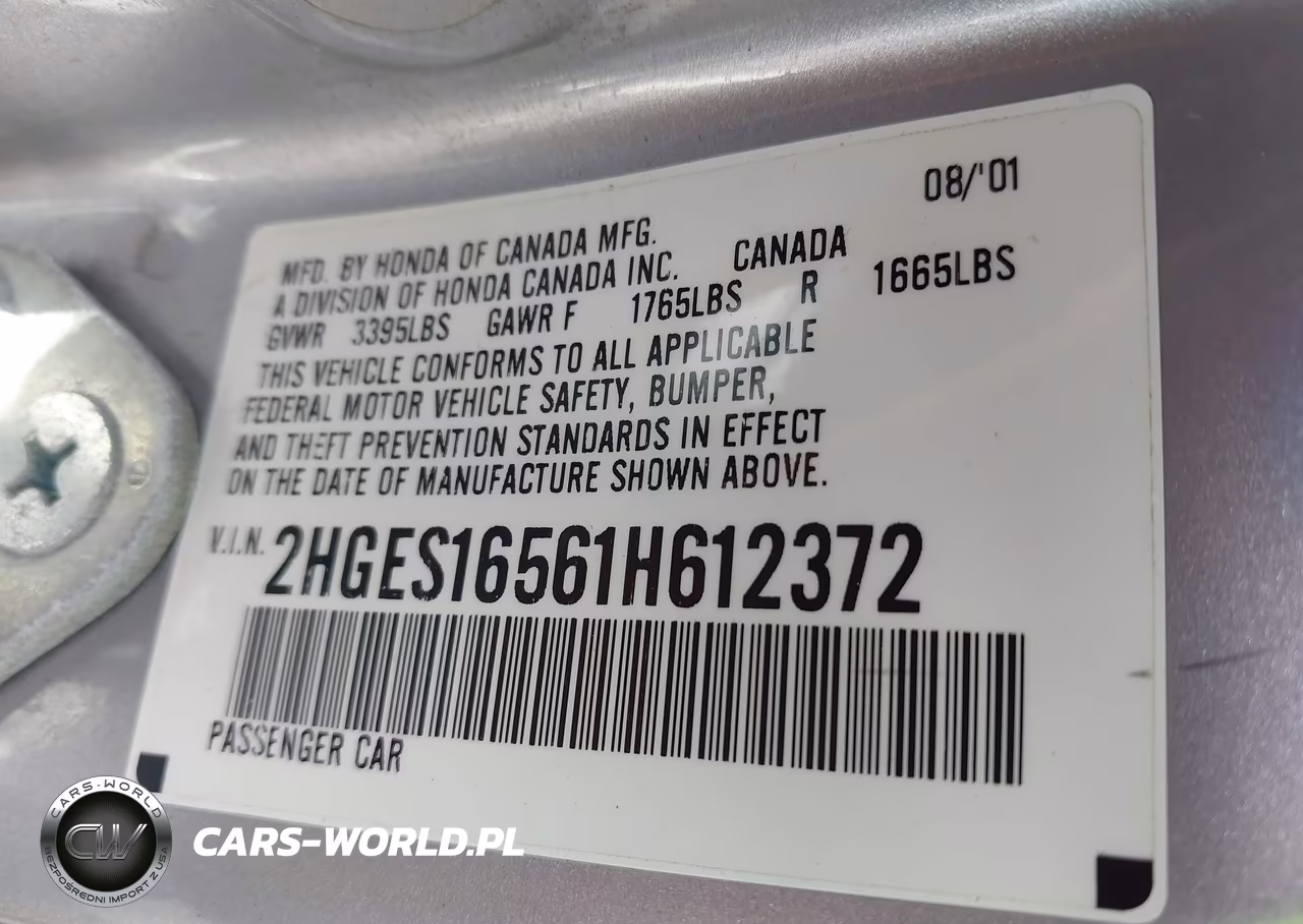 2001 Honda Civic Lx VIN:2HGES16561H612372 - 9