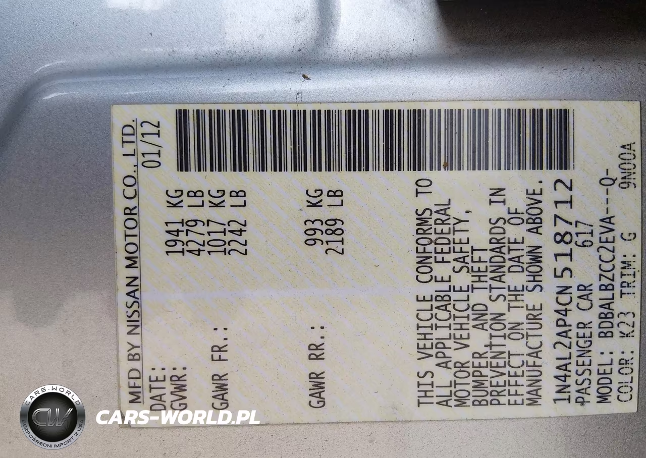2012 Nissan Altima 2.5 S VIN:1N4AL2AP4CN518712 - 9