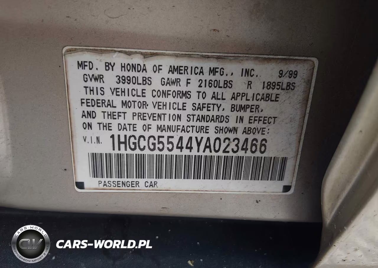 2000 Honda Accord 2.3 Lx VIN:1HGCG5544YA023466 - 9