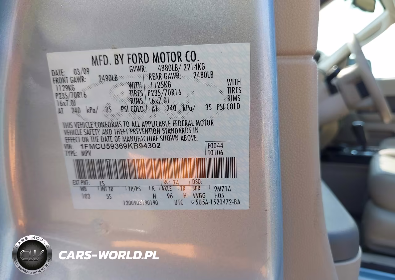 2009 Ford Escape Hybrid Limited VIN:1FMCU59369KB94302 - 9