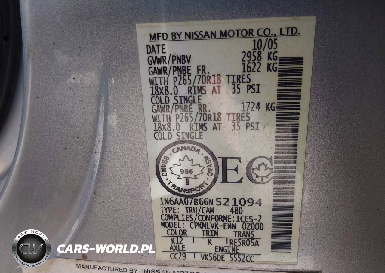 2006 Nissan Titan Le VIN:1N6AA07B66N521094 - 9