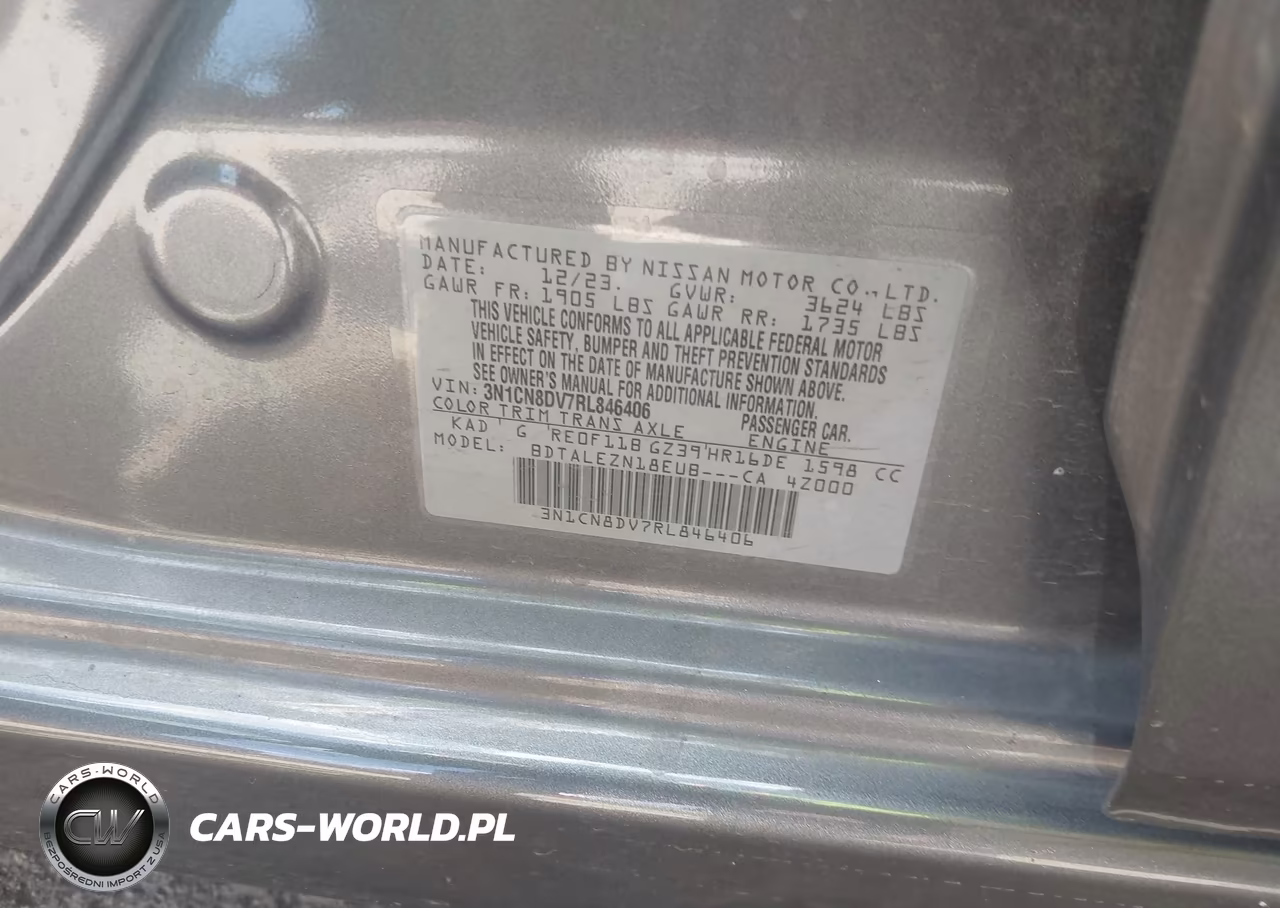 2024 Nissan Versa 1.6 S VIN:3N1CN8DV7RL846406 - 9
