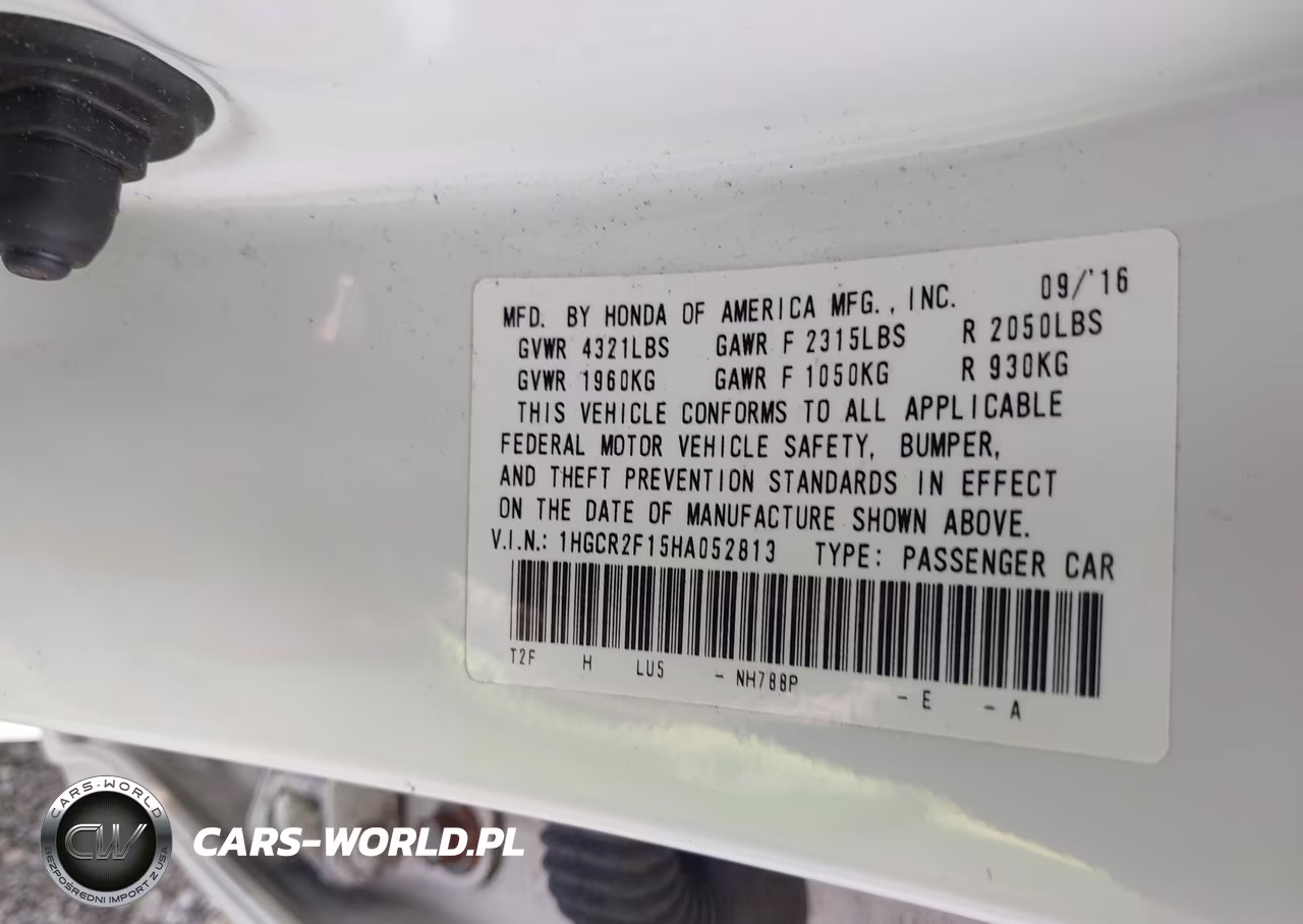 2017 Honda Accord Sport Se VIN:1HGCR2F15HA052813 - 9
