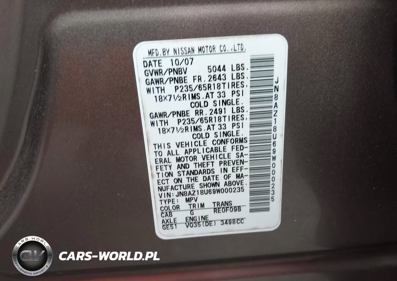 2009 Nissan Murano Sl VIN:JN8AZ18U69W000235 - 9