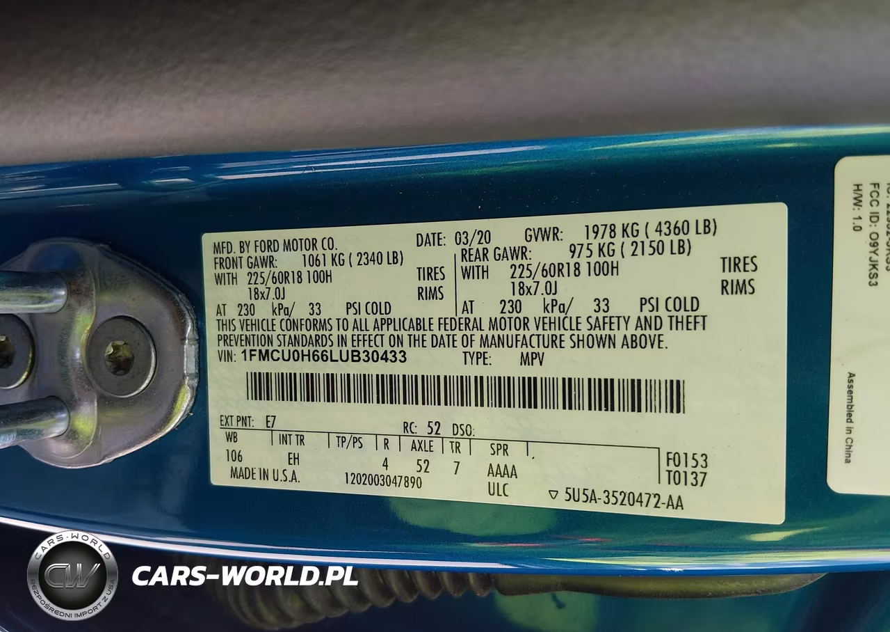 2020 Ford Escape Sel VIN:1FMCU0H66LUB30433 - 9
