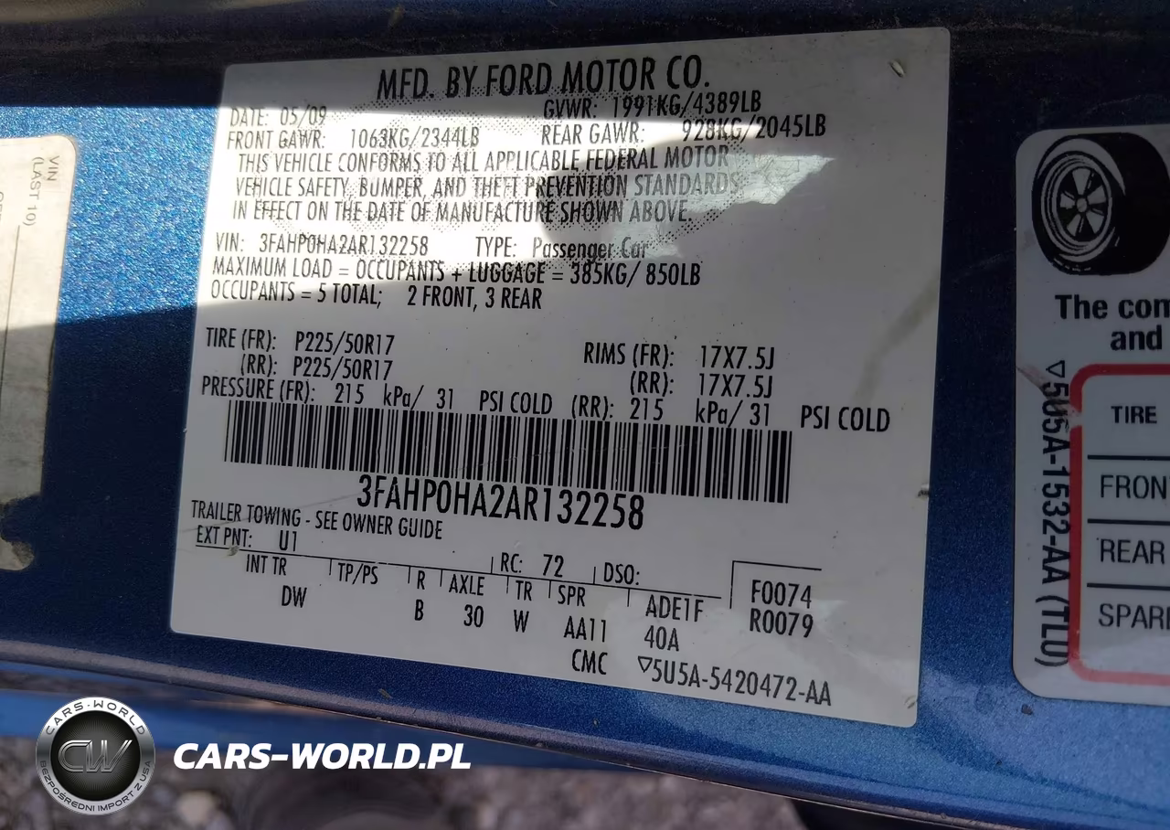 2010 Ford Fusion Se VIN:3FAHP0HA2AR132258 - 9