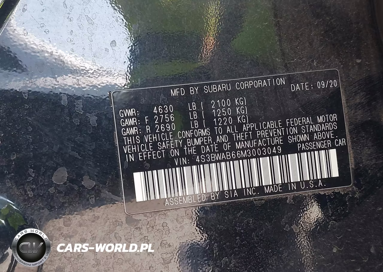 2021 Subaru Legacy VIN:4S3BWAB66M3003049 - 9