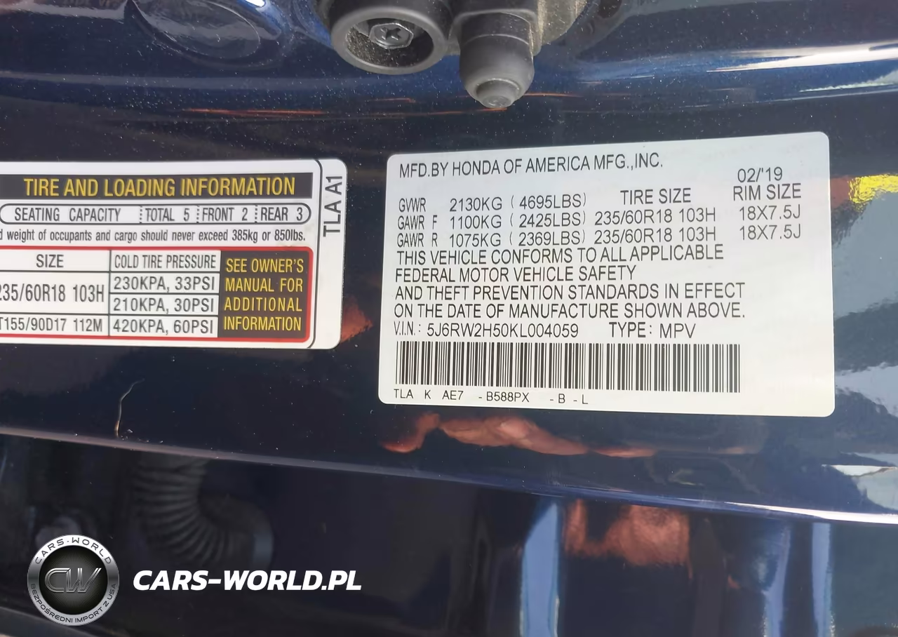 2019 Honda Cr-V Ex VIN:5J6RW2H50KL004059 - 9