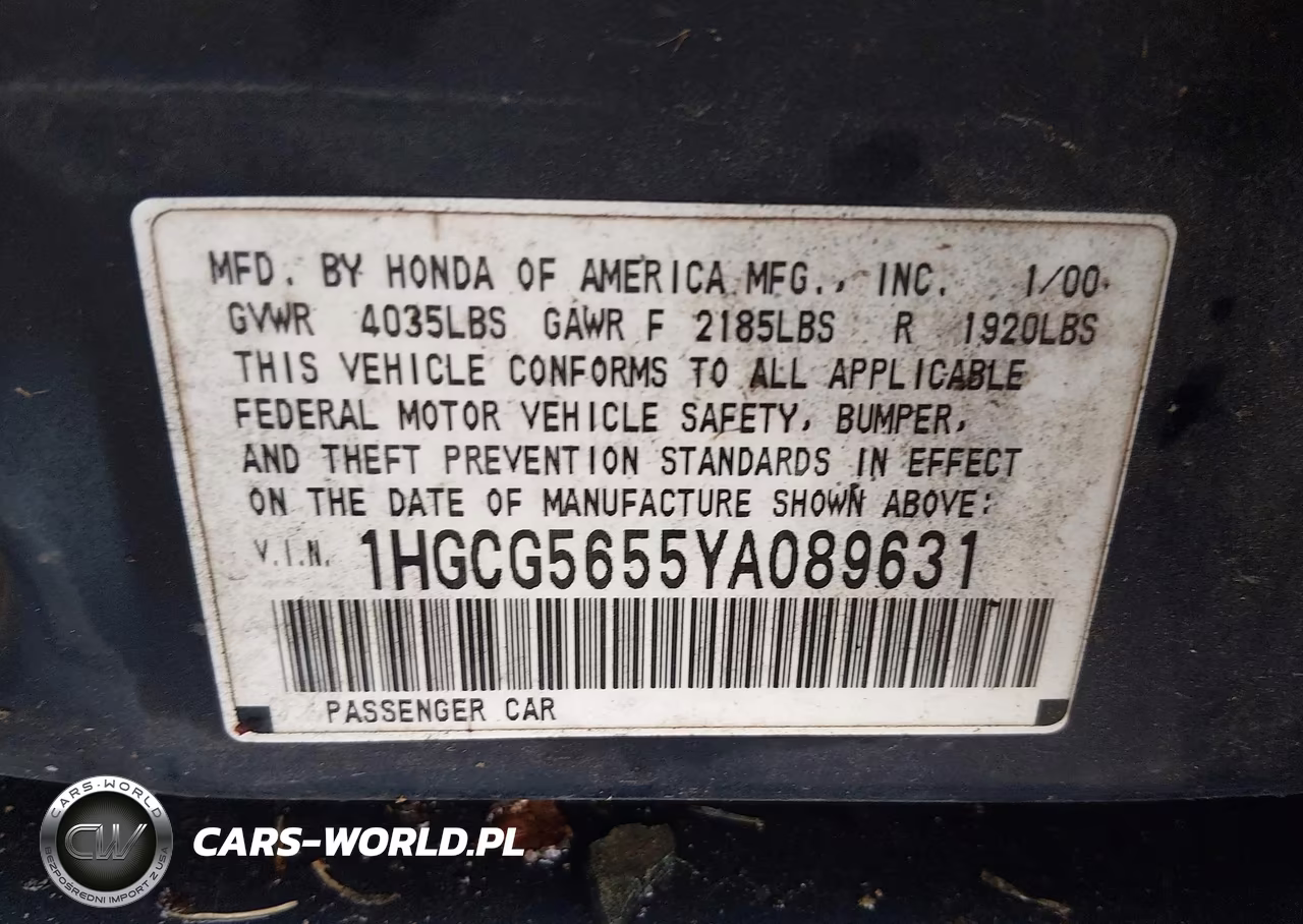 2000 Honda Accord 2.3 Ex VIN:1HGCG5655YA089631 - 9