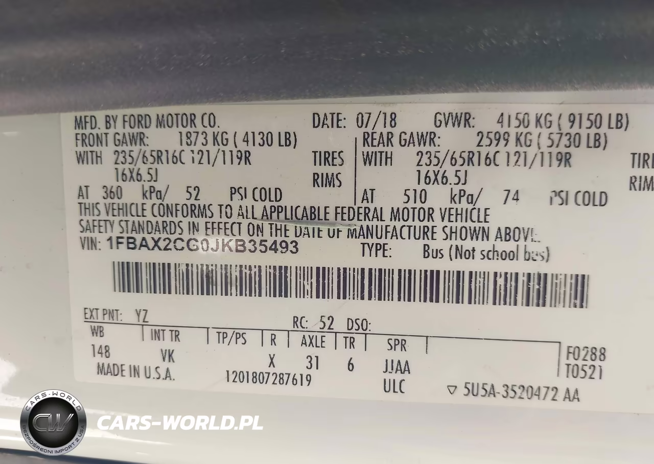 2018 Ford Transit-350 Xl VIN:1FBAX2CG0JKB35493 - 9