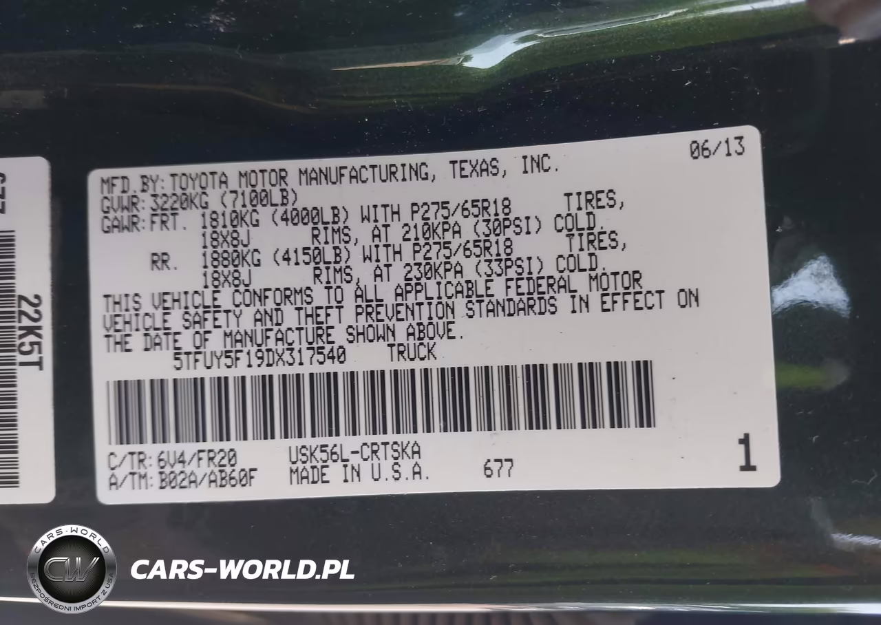 2013 Toyota Tundra Grade 5.7L V8 VIN:5TFUY5F19DX317540 - 9