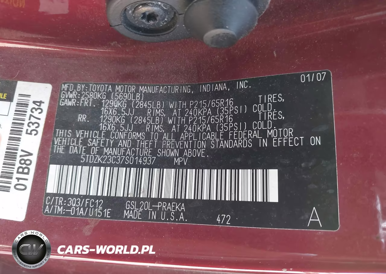 2007 Toyota Sienna Le VIN:5TDZK23C37S014937 - 9