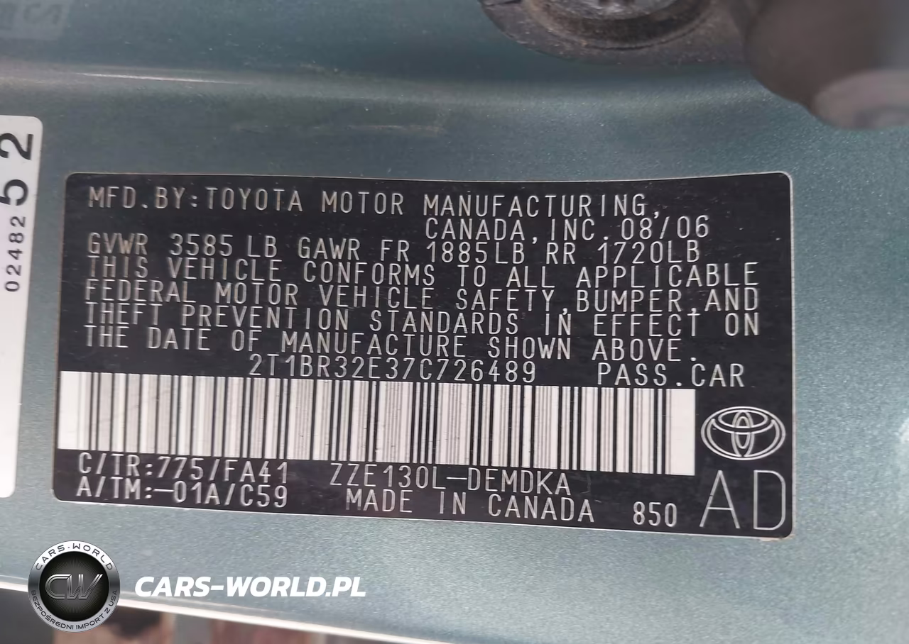 2007 Toyota Corolla Ce VIN:2T1BR32E37C726489 - 9