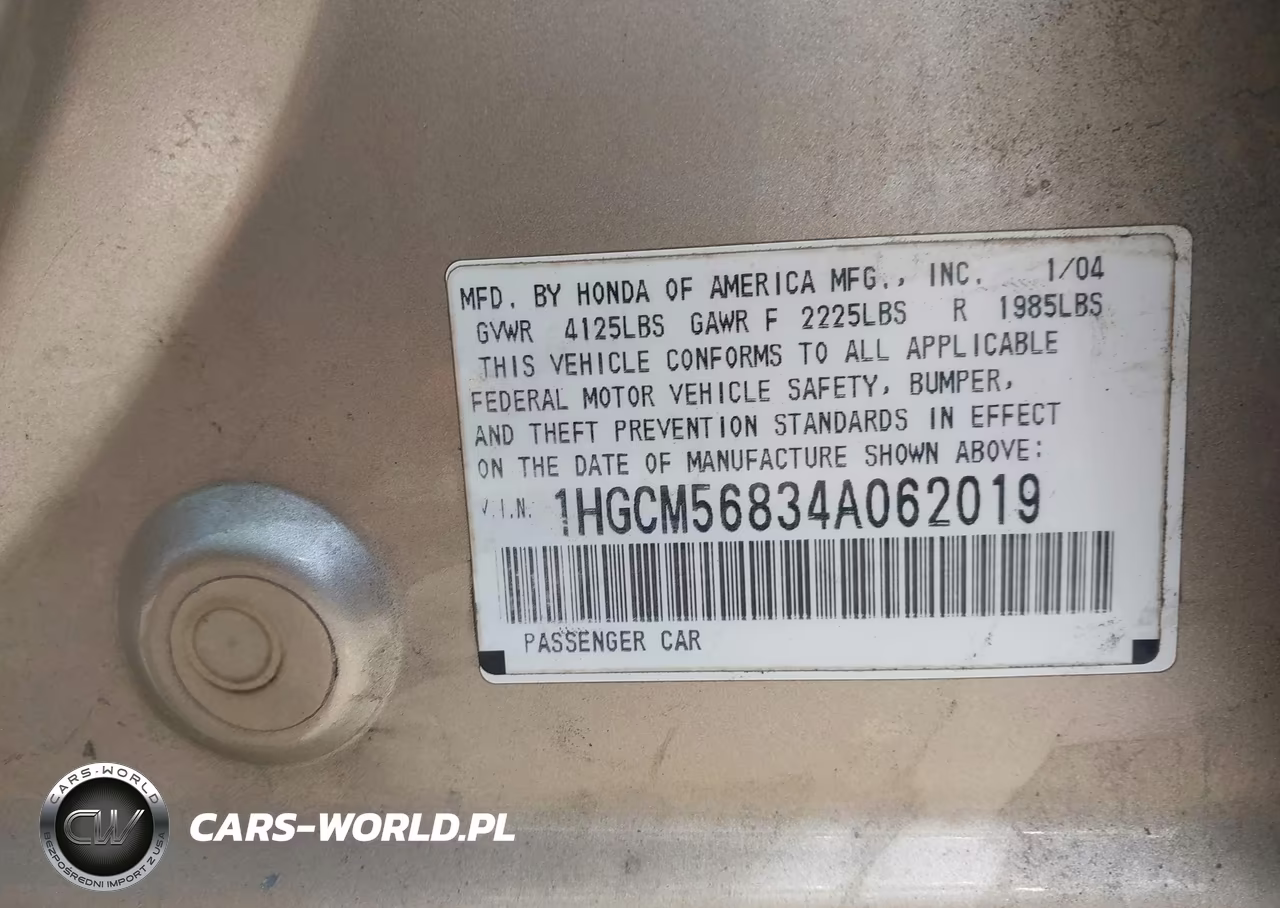 2004 Honda Accord 2.4 Ex VIN:1HGCM56834A062019 - 9