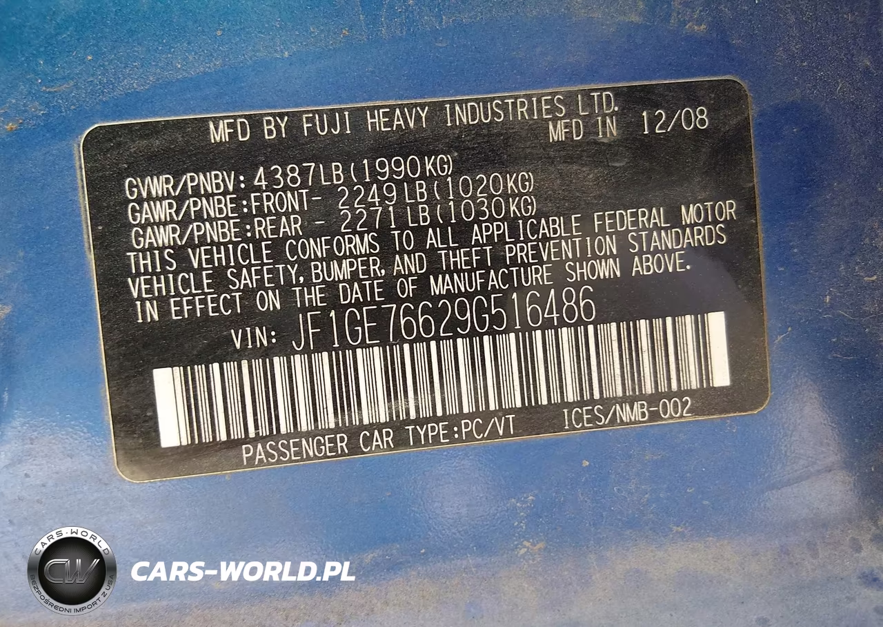 2009 Subaru Impreza Wrx VIN:JF1GE76629G516486 - 9