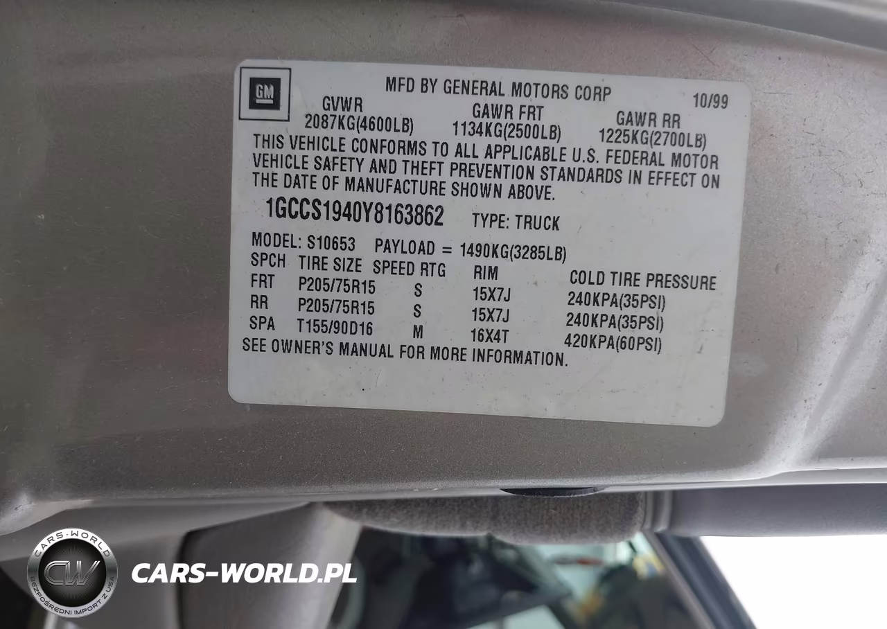 2000 Chevrolet S-10 Ls VIN:1GCCS1940Y8163862 - 9
