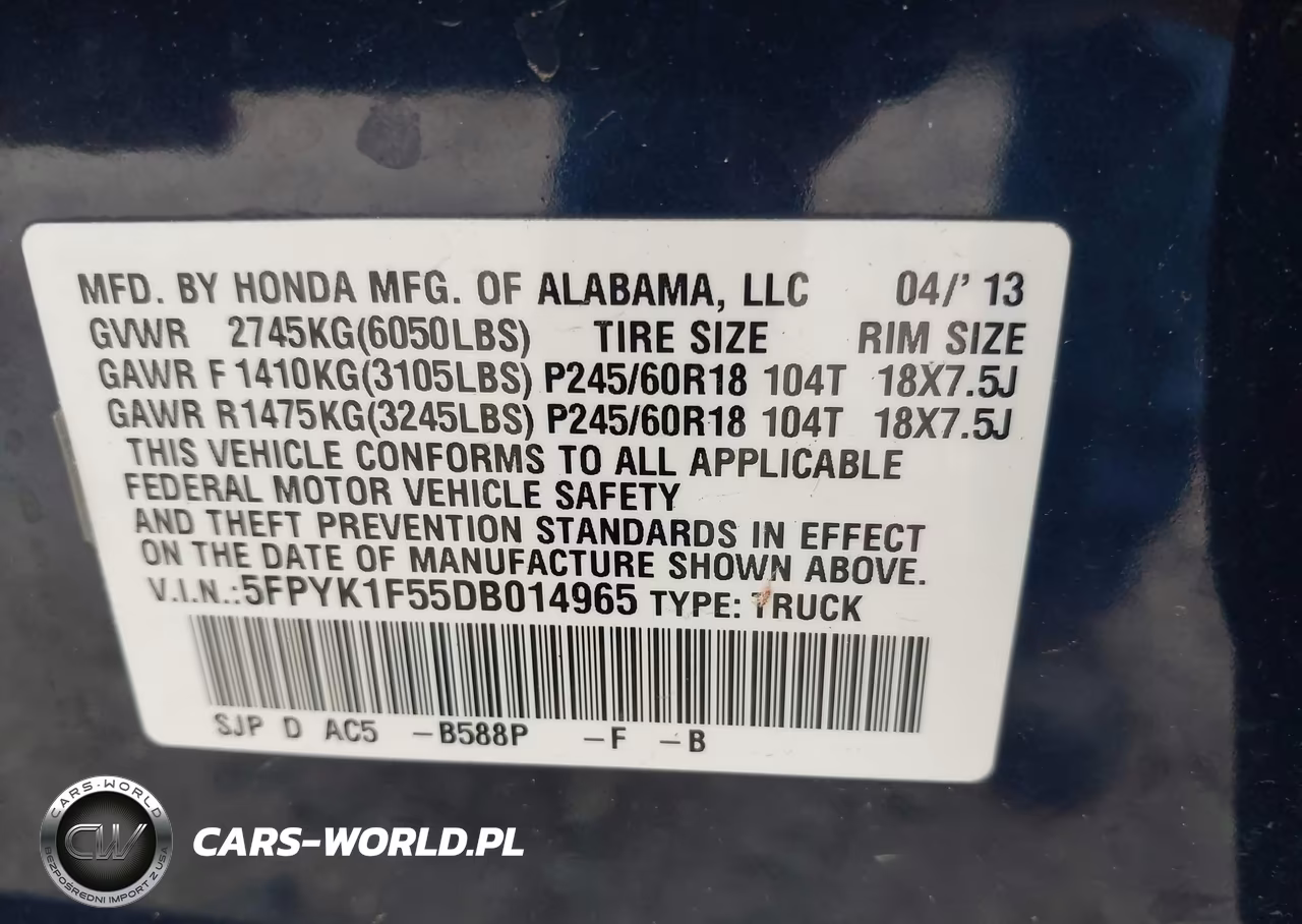 2013 Honda Ridgeline Rtl VIN:5FPYK1F55DB014965 - 9