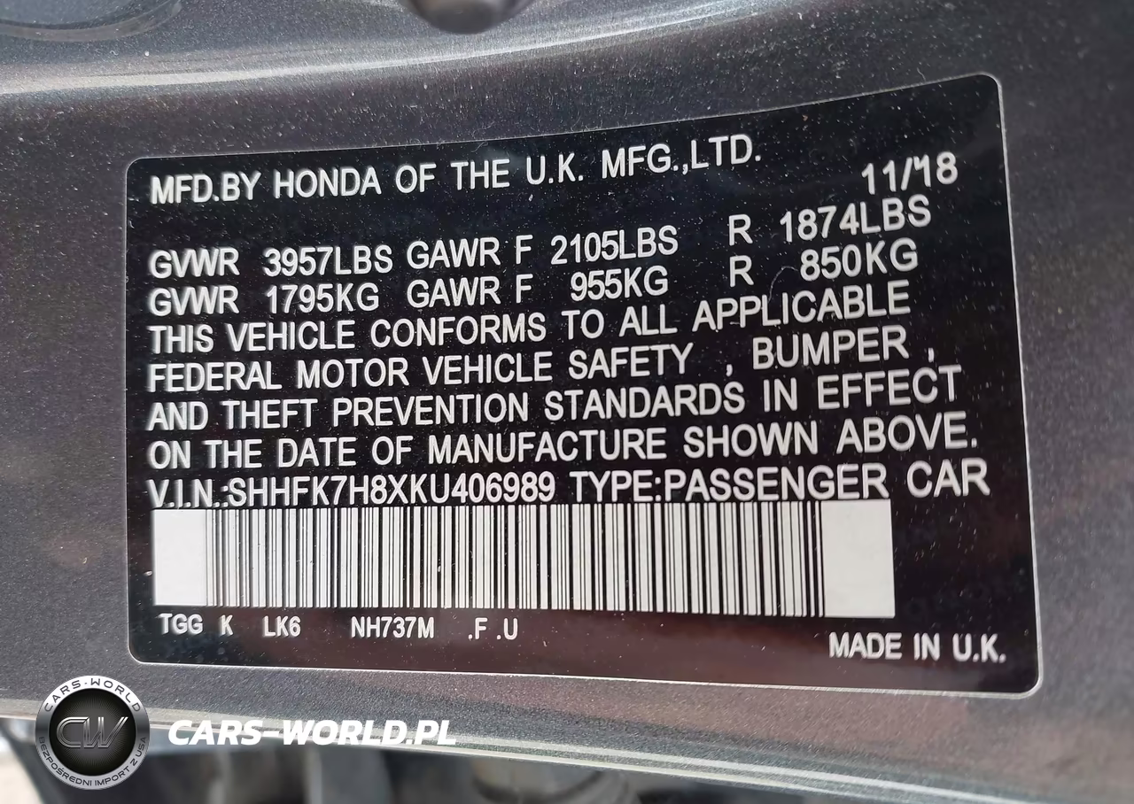 2019 Honda Civic Ex-L VIN:SHHFK7H8XKU406989 - 9