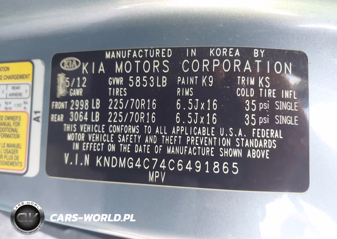 2012 Kia Sedona Lx VIN:KNDMG4C74C6491865 - 9