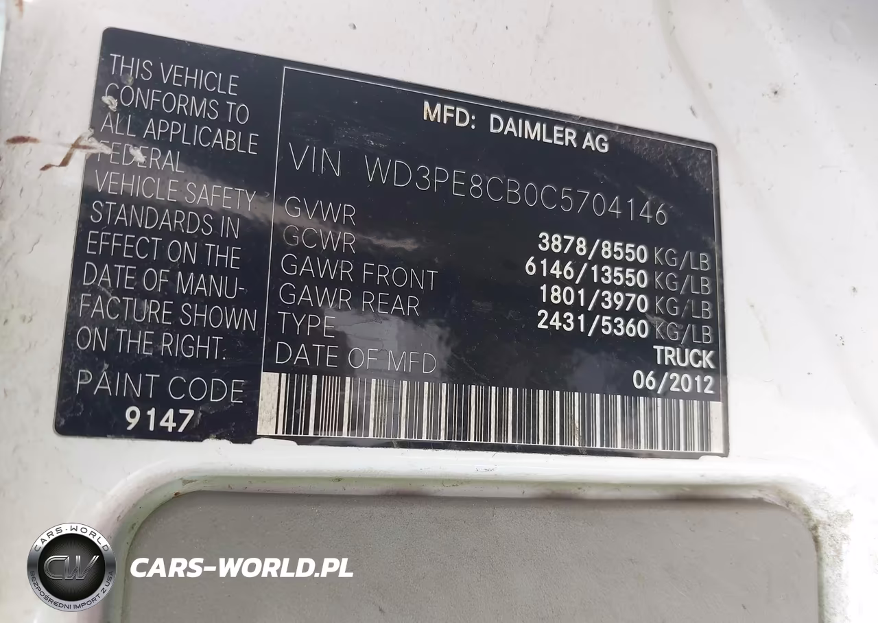 2012 Mercedes-Benz Sprinter 2500 High Roof VIN:WD3PE8CB0C5704146 - 9