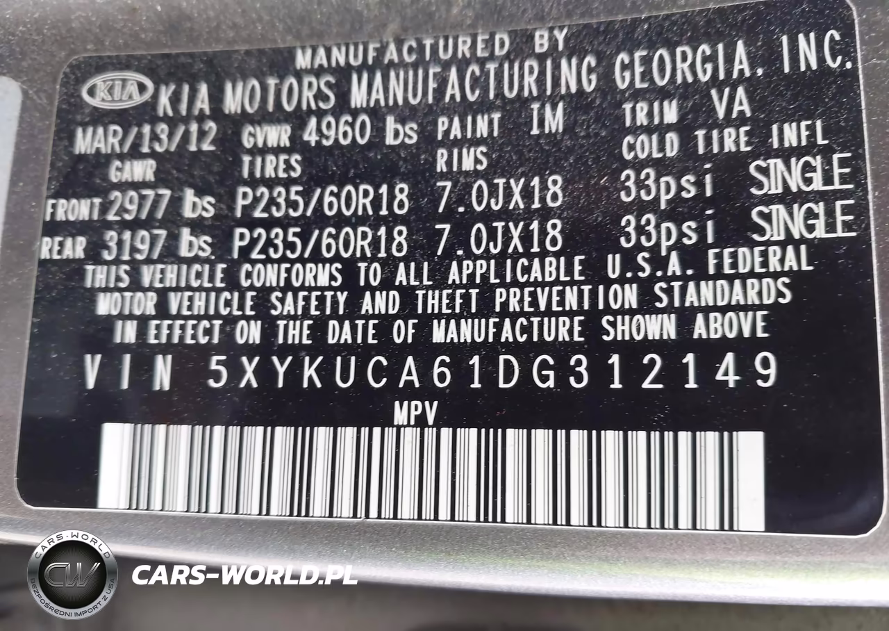 2013 Kia Sorento Ex VIN:5XYKUCA61DG312149 - 9