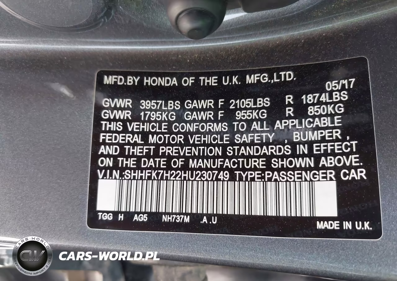 2017 Honda Civic Lx VIN:SHHFK7H22HU230749 - 9