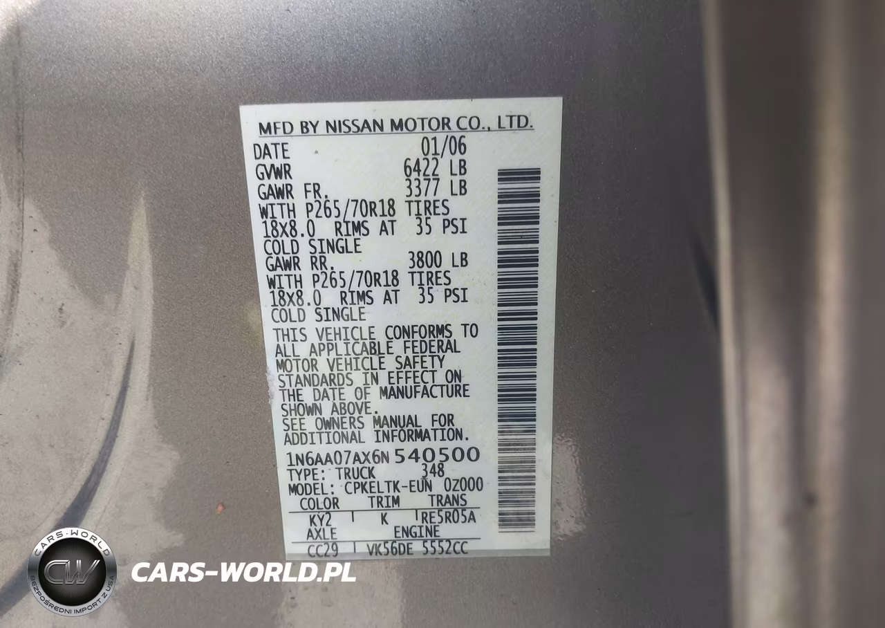 2006 Nissan Titan Se VIN:1N6AA07AX6N540500 - 9