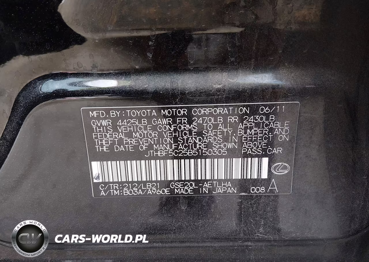 2011 Lexus Is 250 VIN:JTHBF5C25B5150305 - 9
