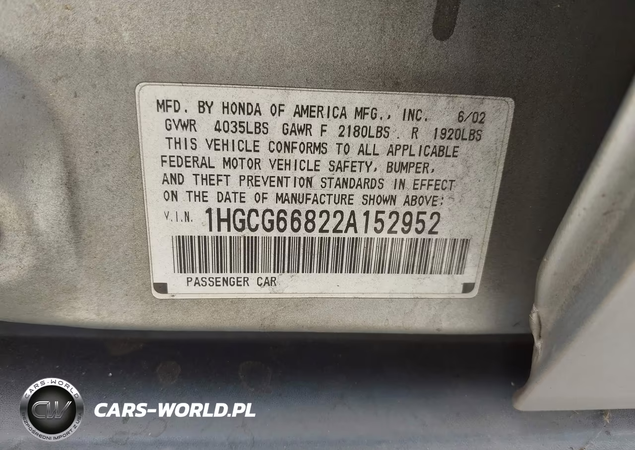 2002 Honda Accord 2.3 Ex-2.3 Se VIN:1HGCG66822A152952 - 9