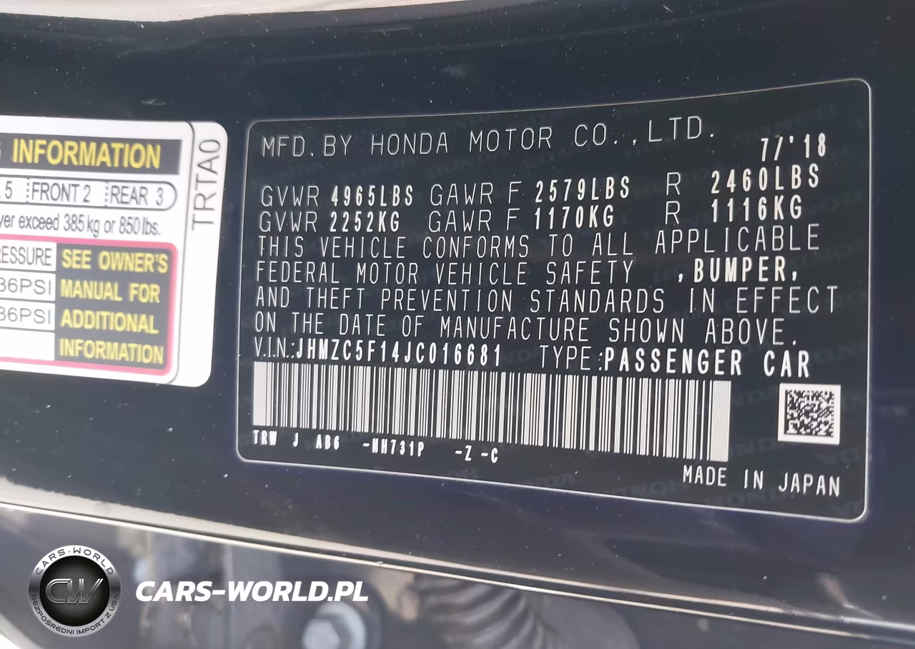 2018 Honda Clarity Plug-In Hybrid VIN:JHMZC5F14JC016681 - 9
