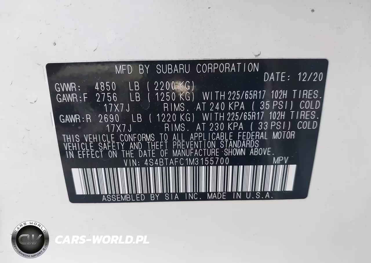 2021 Subaru Outback Premium VIN:4S4BTAFC1M3155700 - 9