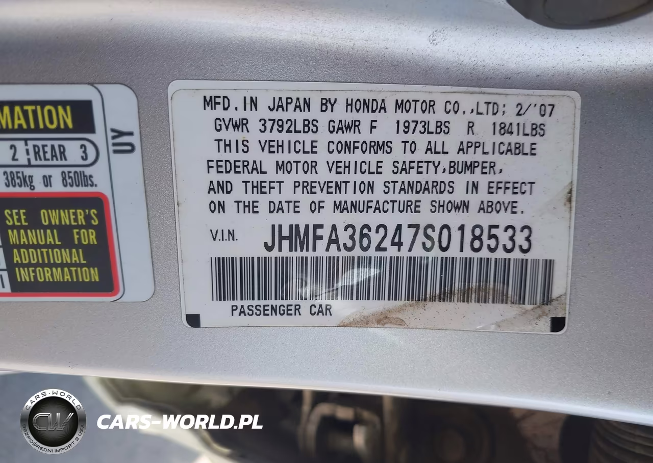 2007 Honda Civic Hybrid VIN:JHMFA36247S018533 - 9