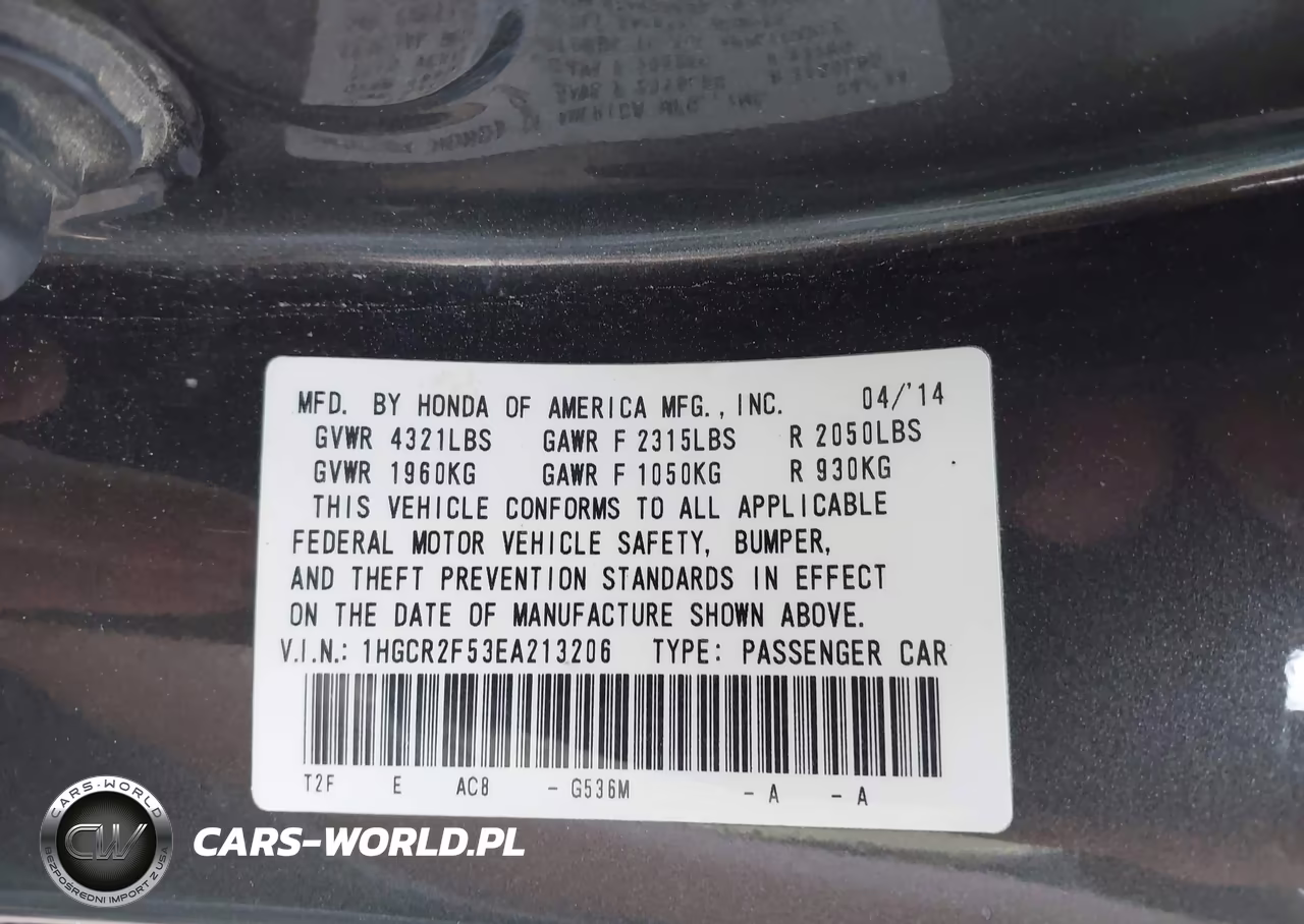 2014 Honda Accord Sport VIN:1HGCR2F53EA213206 - 9