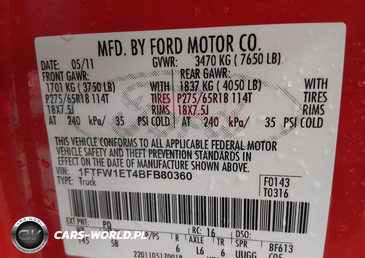 2011 Ford F-150 Fx4 VIN:1FTFW1ET4BFB80360 - 9