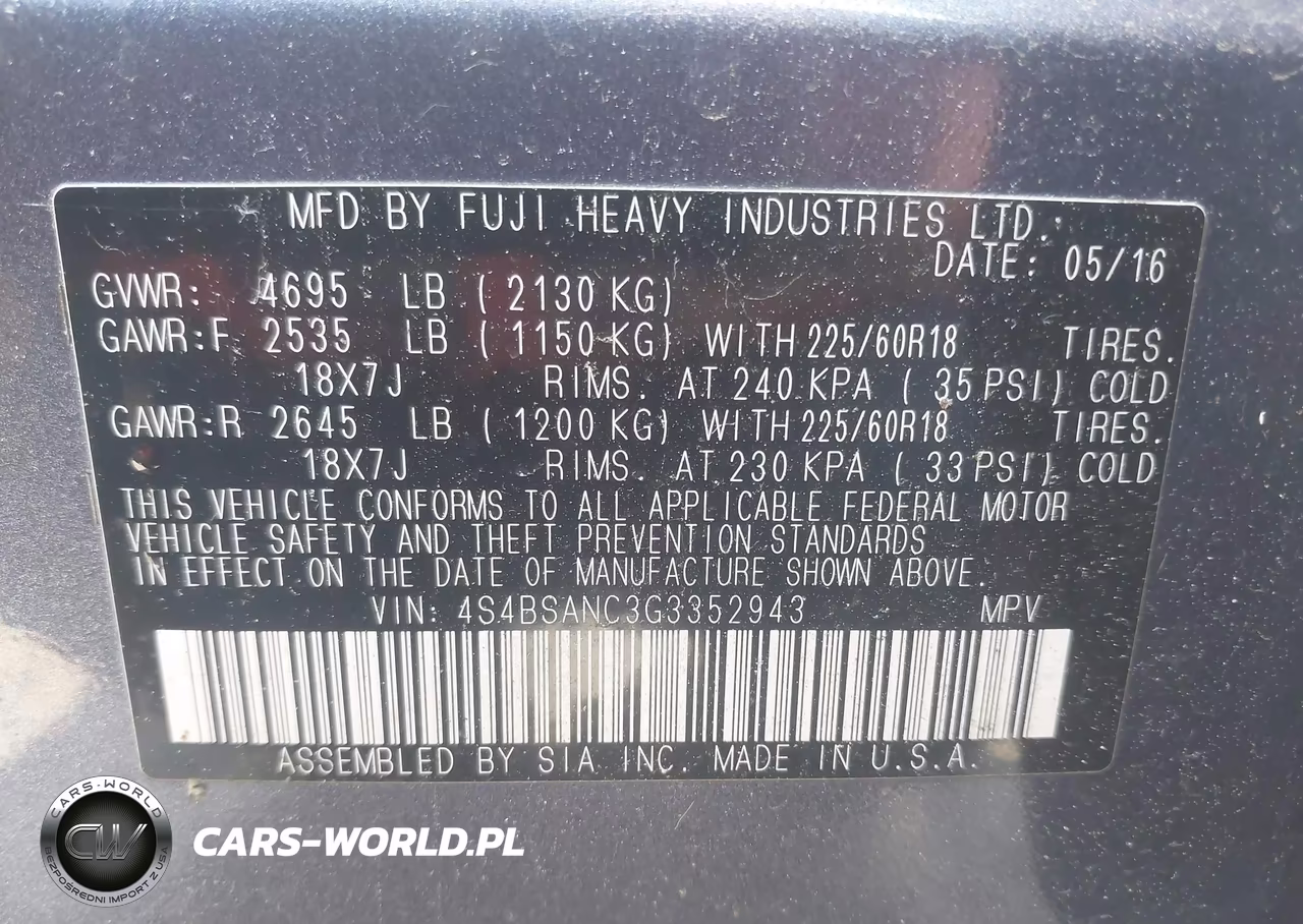 2016 Subaru Outback 2.5I Limited VIN:4S4BSANC3G3352943 - 9